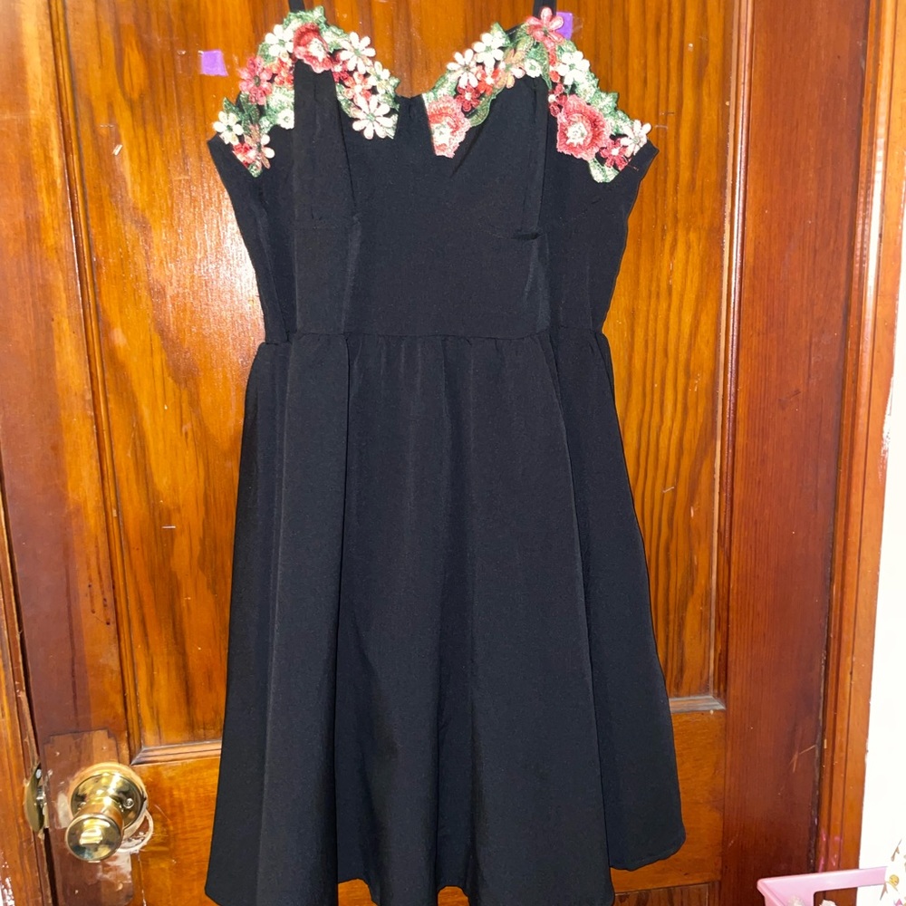 Black Dress with Floral Embroidery